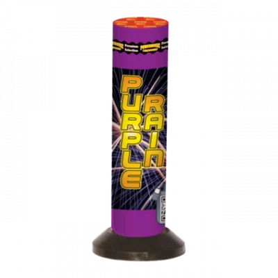 Purple Rain bombshell firework with black and purple packaging, bold yellow lettering, and starburst graphic.