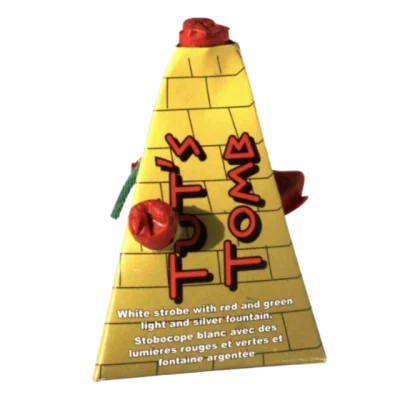 Tut's Tomb cone-shaped fireworks with pyramid-style packaging and red accents